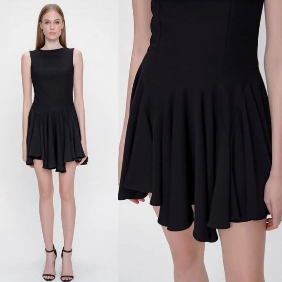 SELMACILEK | Black Velvet Skater Dress Skirt Long Sleeve Mini S - Picture 3 of 13
